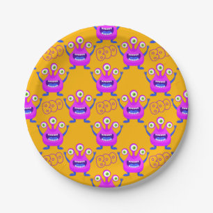 Boo! Cute Funny Spooky Monsters Halloween Paper Plate