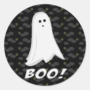 Boo, Cute Ghost Black and White Classic Round Sticker