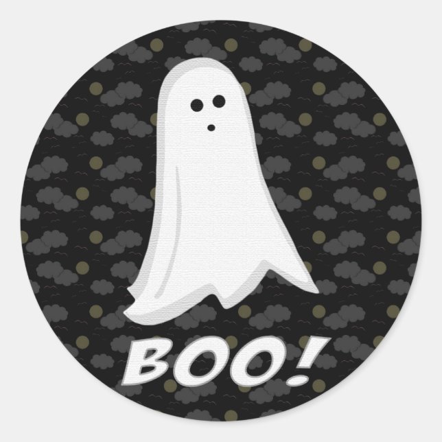 Boo, Cute Ghost Black and White Classic Round Sticker (Front)