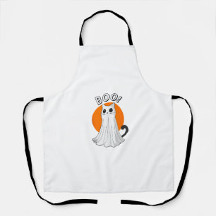 Boo Cute Ghost Cat Halloween Moon Spooky Kitty Apron