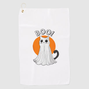 Boo Cute Ghost Cat Halloween Moon Spooky Kitty  Golf Towel