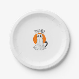 Boo Cute Ghost Cat Halloween Moon Spooky Kitty Paper Plate