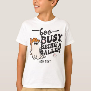 BOO Cute Ghost Funny Softball Baller Kids Baseball T-Shirt
