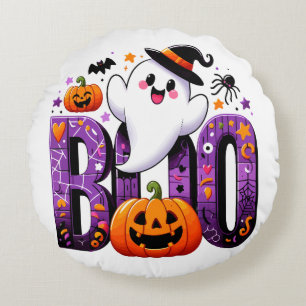 Boo Cute Ghost Halloween Design Round Pillow