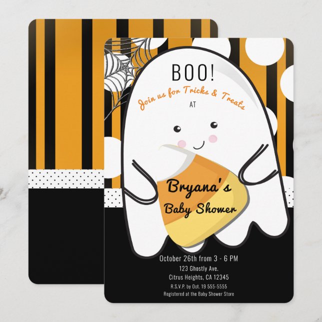 Boo Cute Ghost Halloween Kids Baby Shower Invitation (Front/Back)