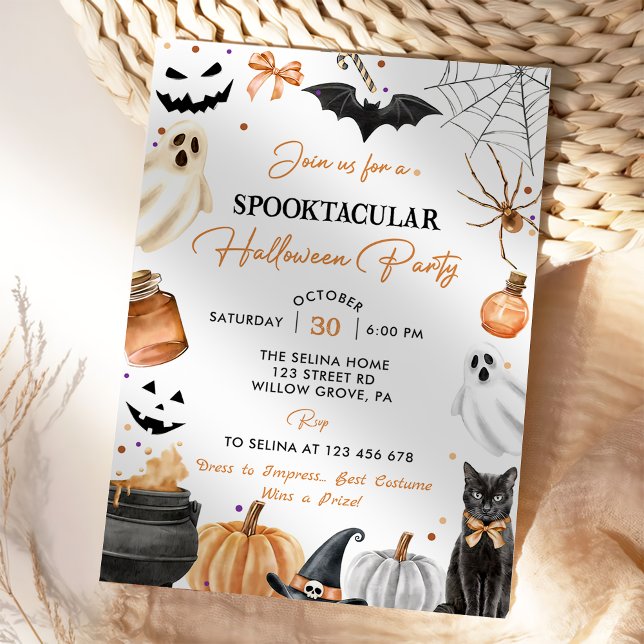 Boo Cute Ghost Halloween Party Pumpkin Invitation (Creator Uploaded)