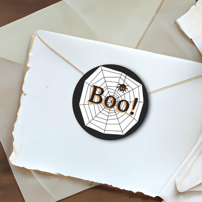 Boo Cute Halloween Spider Web and Spider Classic Round Sticker (Creator Uploaded)
