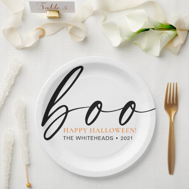 Boo Cute Happy Halloween White Paper Plate (Wedding)