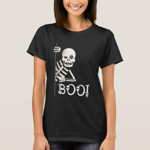 Boo Cute Hiding Peekaboo Scary Halloween Skeleton T-Shirt