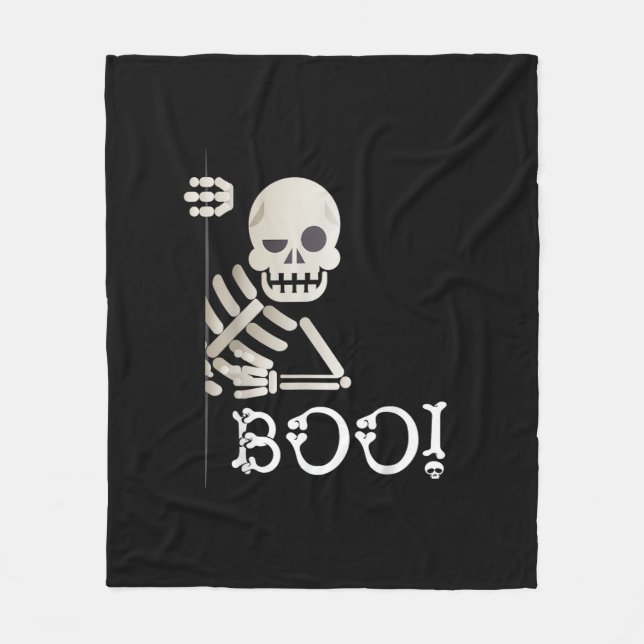Boo! Cute Hiding Peekaboo Scary Kids Halloween Ske Fleece Blanket (Front)