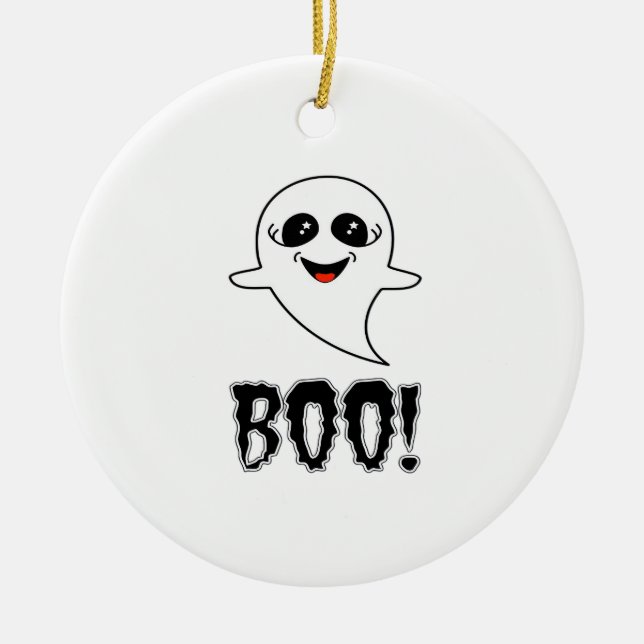 Boo! Cute Little Halloween By Lucas Retro Classic Ceramic Ornament (Front)