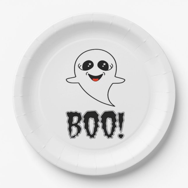 Boo! Cute Little Halloween By Lucas Retro Classic Paper Plate (Front)