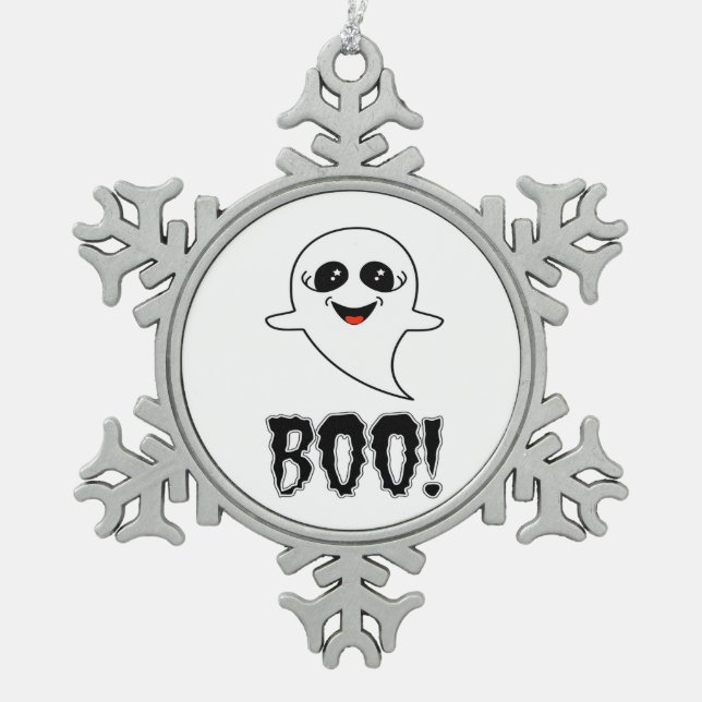 Boo! Cute Little Halloween By Lucas Retro Classic Snowflake Pewter Christmas Ornament (Front)