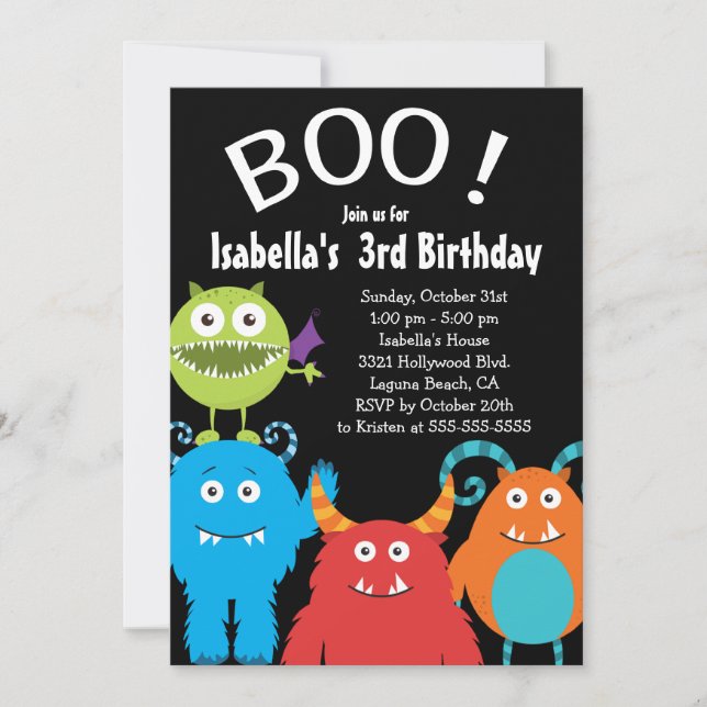 Boo Cute Monsters Kids Birthday Party Invitation (Front)