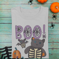 Boo! Cute Patchwork Skeleton Cat and Bat Halloween