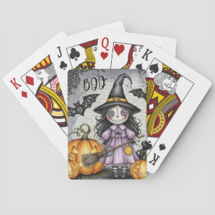Boo & Cute Witch and lanterns Playing Cards