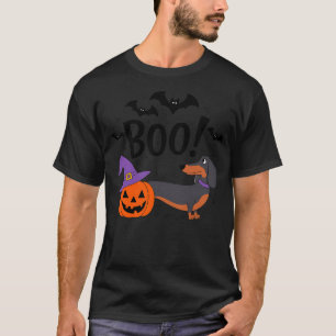 Boo! Dachshund Dog Spooky Pumpkin Witch Hat Fun Ha T-Shirt