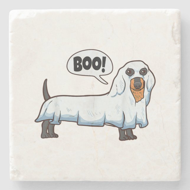 Boo Dachshund Spooky Dog Wiener Halloween Costume  Stone Coaster (Front)