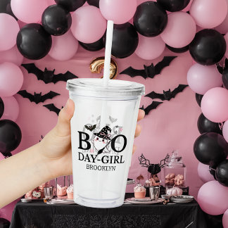 Boo Day Girl Pink Halloween Birthday Acrylic Tumbler
