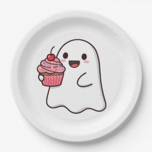 Boo day pink cupcake paper plate