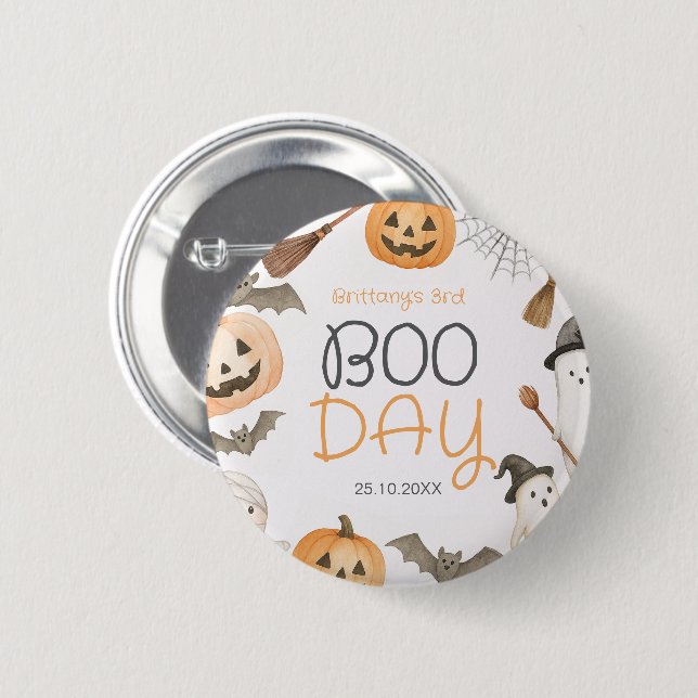 Boo Day Spooky Halloween Birthday 2 Inch Round Button (Front & Back)