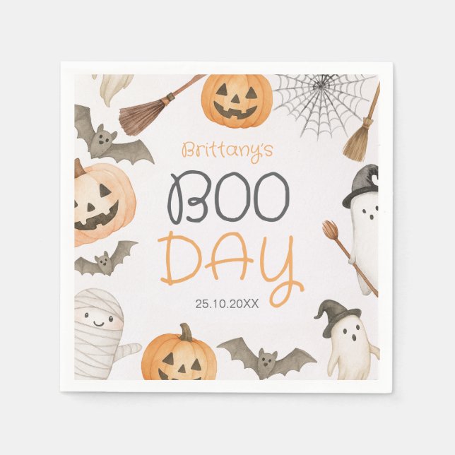 Boo Day Spooky Halloween Birthday Napkins (Front)