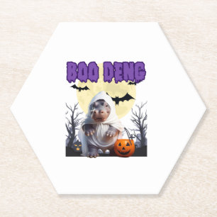 Boo Deng Moo Deng Cute Baby Pygmy Hippo Halloween Paper Coaster
