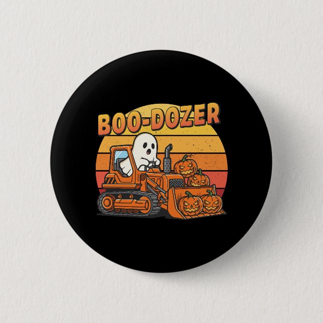 Boo Dozer Ghost Funny Halloween 2 Inch Round Button (Front)