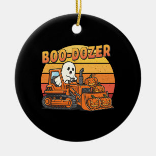 Boo Dozer Ghost Funny Halloween Ceramic Ornament