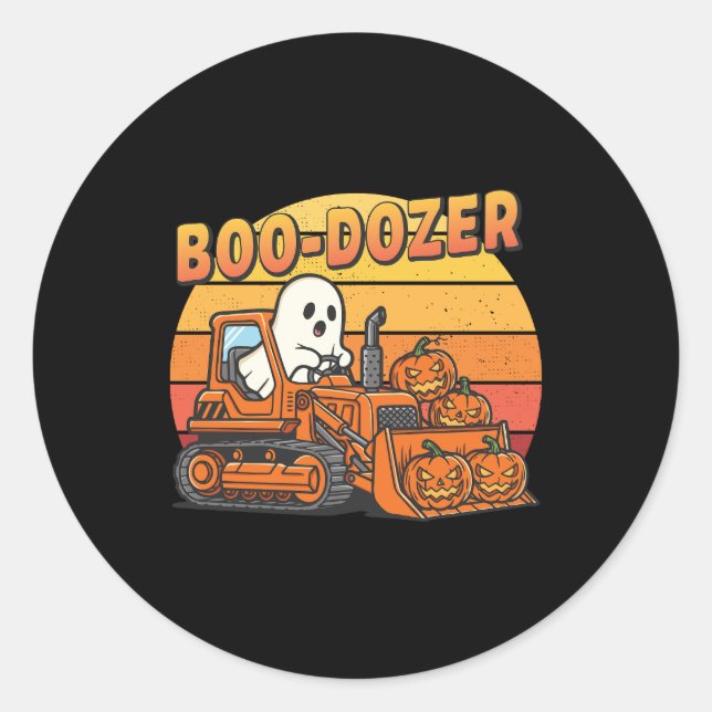 Boo Dozer Ghost Funny Halloween Classic Round Sticker (Front)