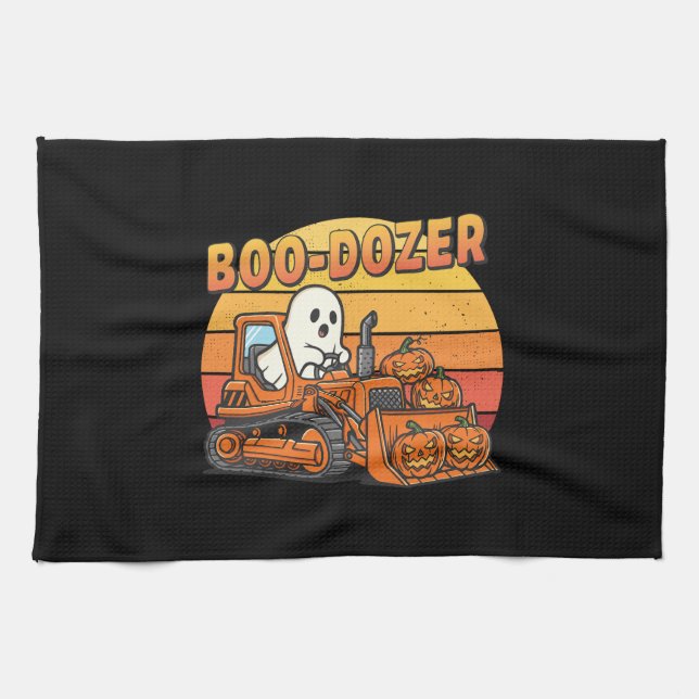 Boo Dozer Ghost Funny Halloween Kitchen Towel (Horizontal)