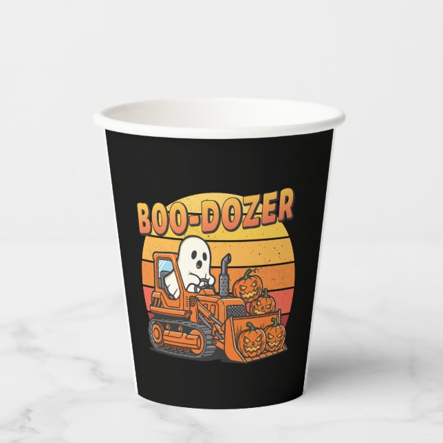 Boo Dozer Ghost Funny Halloween Paper Cups (Front)