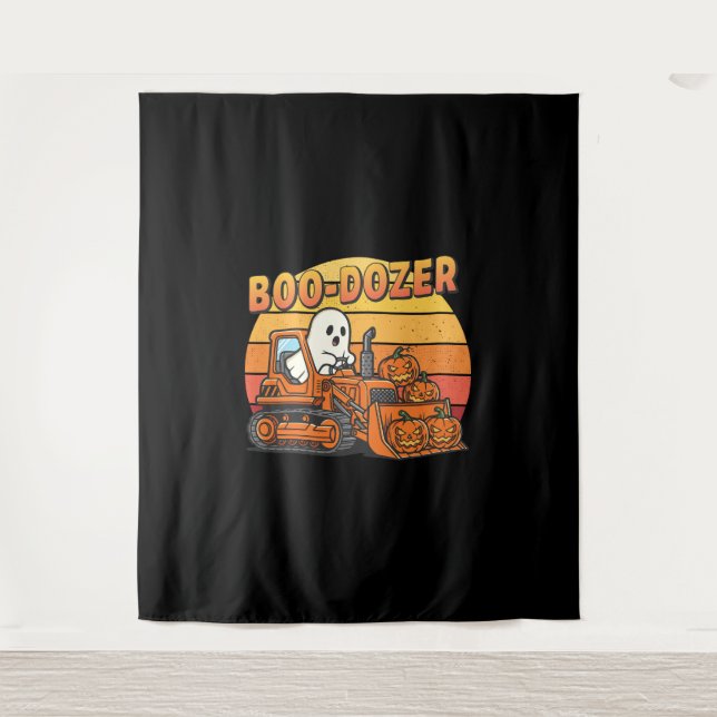 Boo Dozer Ghost Funny Halloween Tapestry (Front)