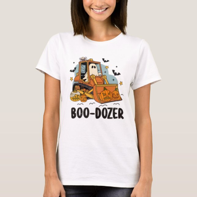 Boo-Dozer Halloween Ghost and Pumpkin T-Shirt (Front)