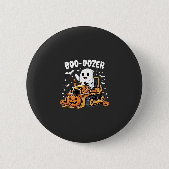Boo Dozer Halloween Ghost Bulldozer_1 2 Inch Round Button (Front)
