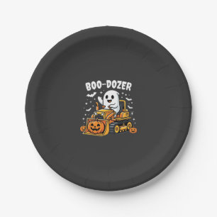 Boo Dozer Halloween Ghost Bulldozer_1 Paper Plate