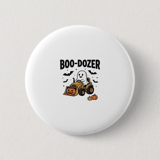 Boo-Dozer Halloween Ghost Bulldozer Design_1 2 Inch Round Button (Front)