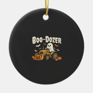 Boo-Dozer Halloween Ghost Bulldozer Design_1 Ceramic Ornament
