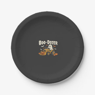 Boo-Dozer Halloween Ghost Bulldozer Design_1 Paper Plate