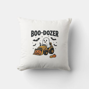 Boo-Dozer Halloween Ghost Bulldozer Design_1 Throw Pillow
