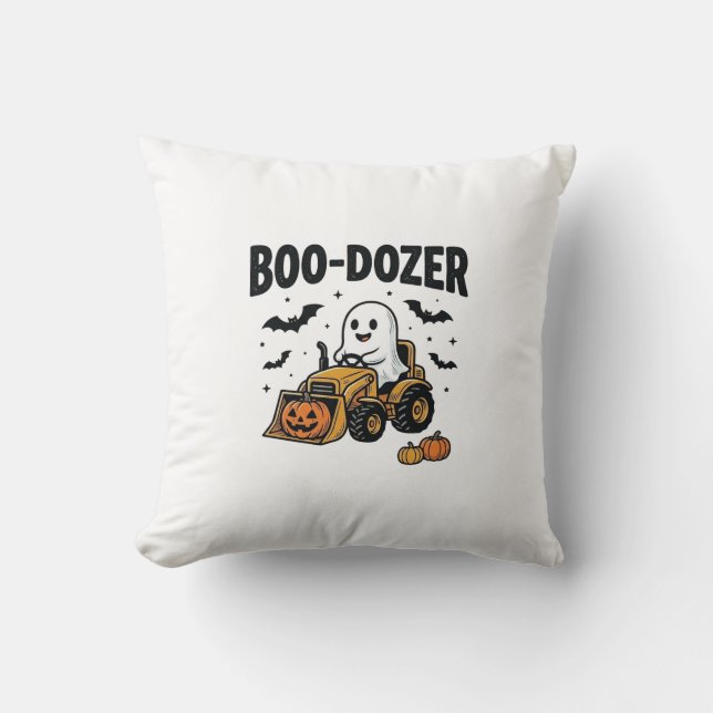 Boo-Dozer Halloween Ghost Bulldozer Design_1 Throw Pillow (Front)