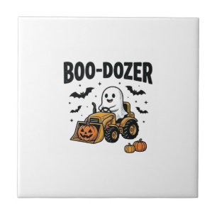 Boo-Dozer Halloween Ghost Bulldozer Design_1 Tile