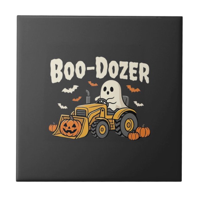 Boo-Dozer Halloween Ghost Bulldozer Design_1 Tile (Front)