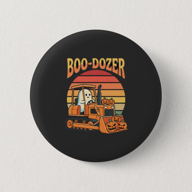 Boo-Dozer Halloween Ghost Pumpkin Bulldozer 2 Inch Round Button (Front)