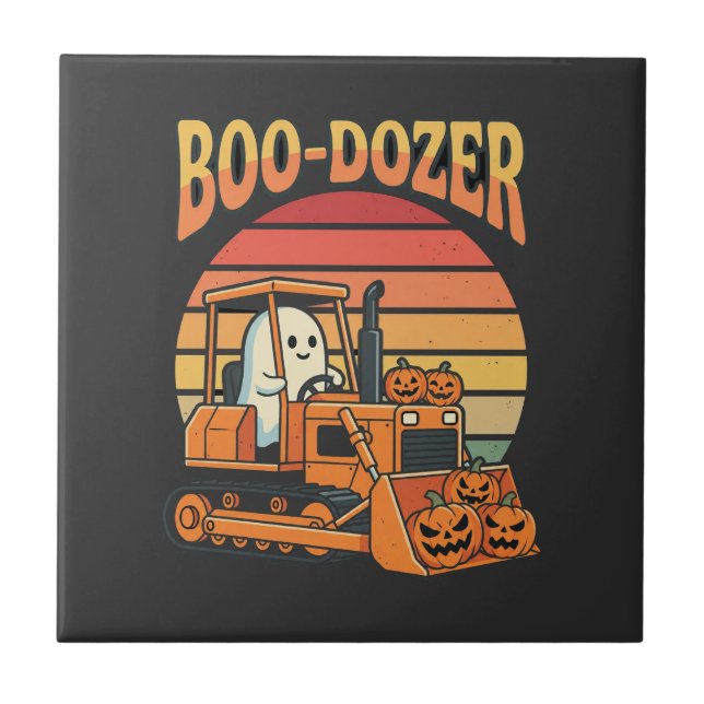 Boo-Dozer Halloween Ghost Pumpkin Bulldozer Tile (Front)