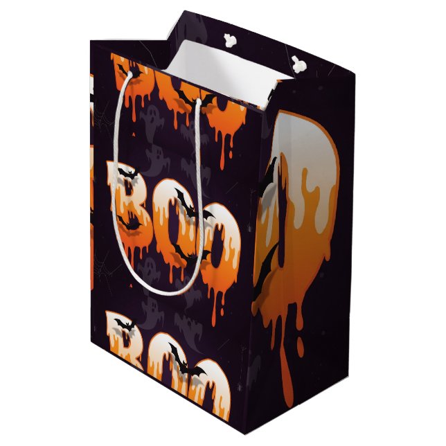 🎃BOO Dripping Halloween Letters with Ghosts  Medium Gift Bag (Back Angled)