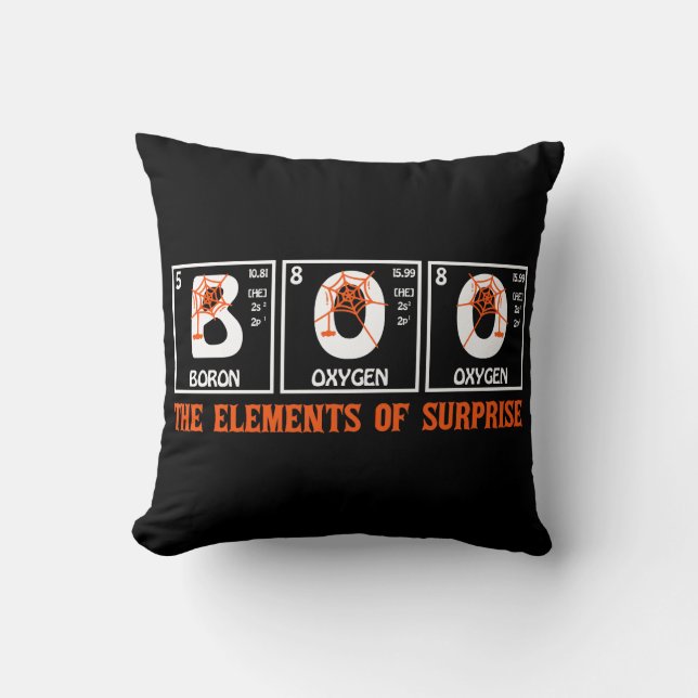 BOO Elements of Surprise Chemistry Joke Throw Pillow (Front)
