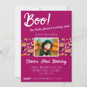 Boo First Birthday Mushrooms Halloween Fall  Invitation