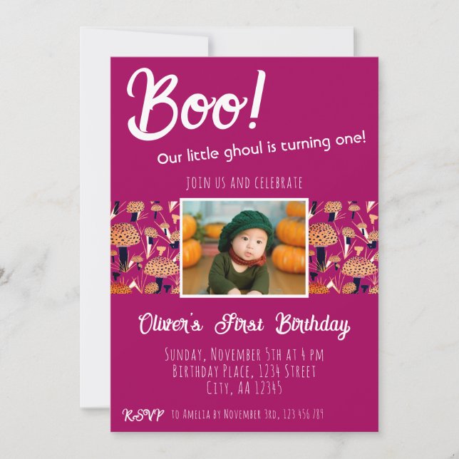 Boo First Birthday Mushrooms Halloween Fall  Invitation (Front)