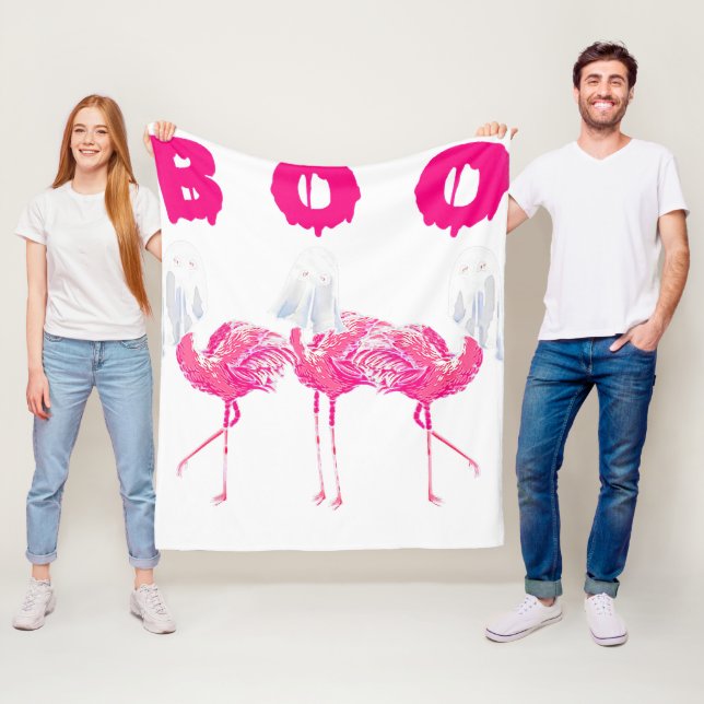 Boo Flamingo Halloween Flamingo Ghost Fleece Blanket (In Situ)